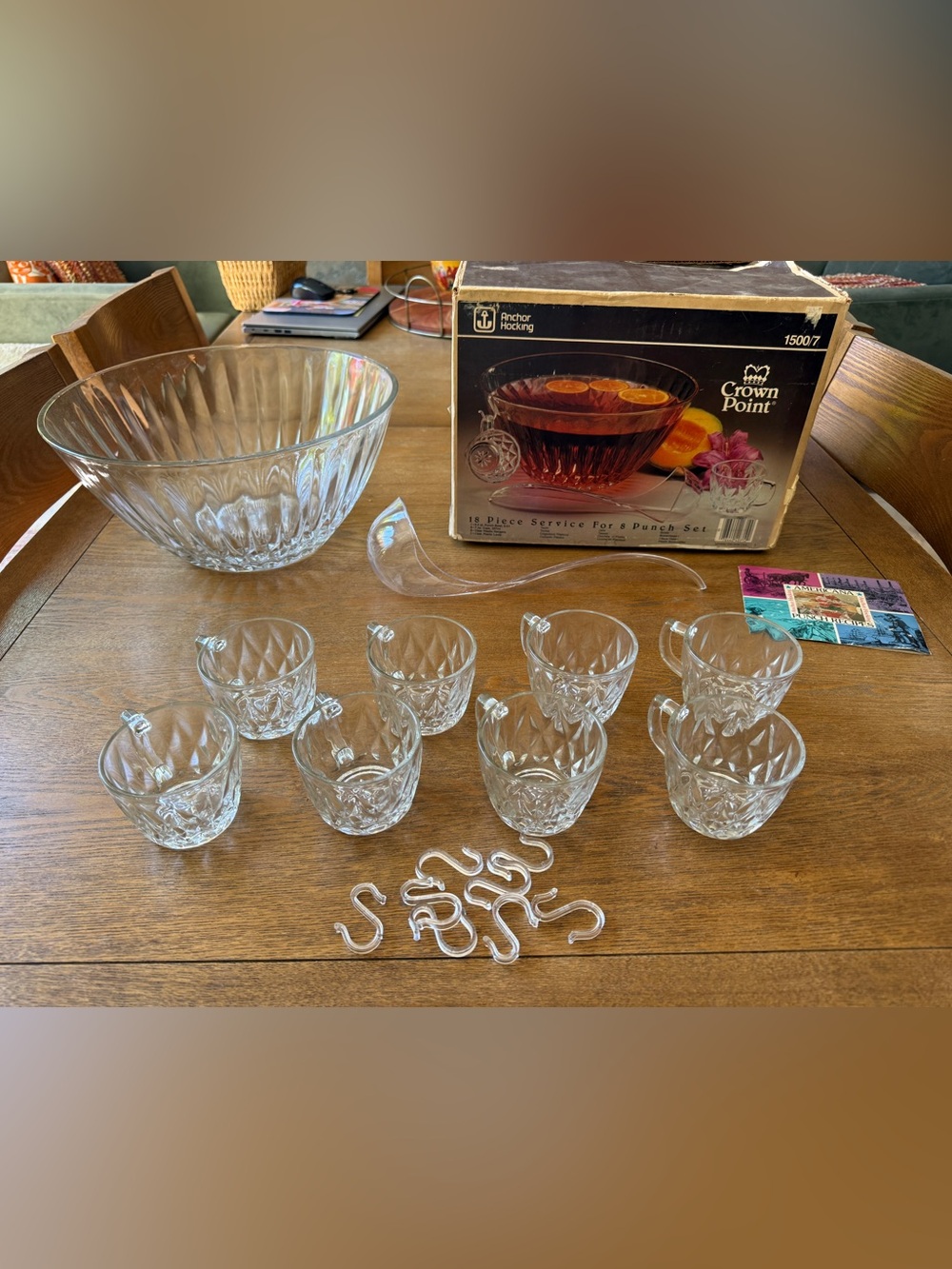 Vintage Anchor Hocking Crown Point 18-Pc Punch Bowl Set, Complete, NOS, Orig Box
